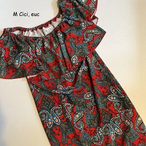 Medium Lularoe Cici ruffled dress, red with paisleys